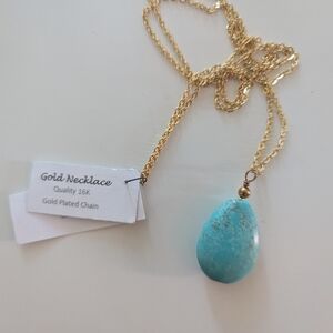 Gold Necklace with Turquoise Pendant